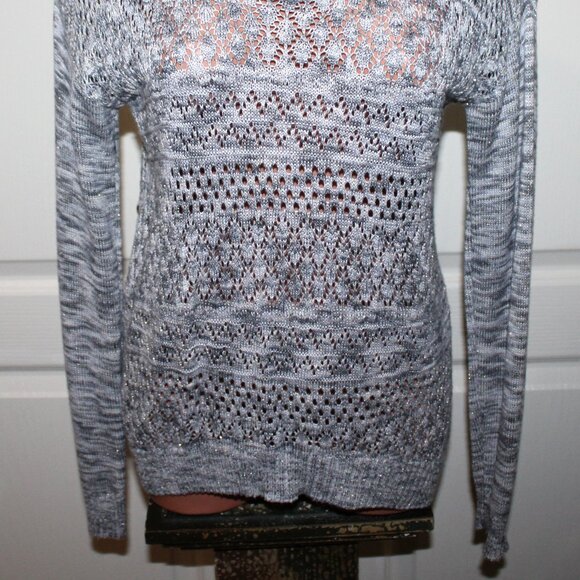 NEW! BUFFALO by David Bitton Gray White Silver Sparkle Pointelle Knit Sweater - Picture 2 of 8
